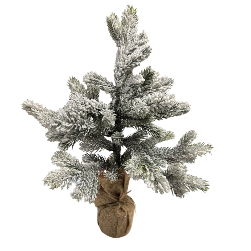 Flocked Mini Christmas Tree Tabletop Decor Burlap Base Holiday‎ Decoration